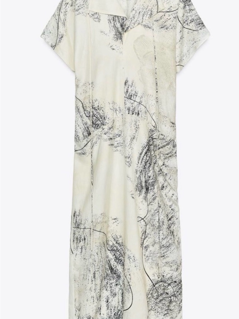 Zara Cream Maxi Dress with Abstract Black Print